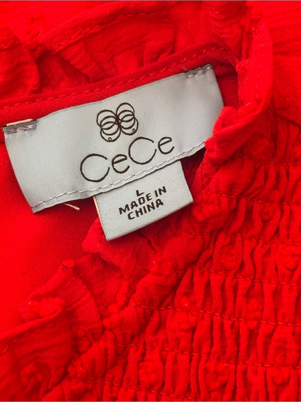 🆕 Cece – Fireball Red Clip Dot Ruffle Flutter Top – Macy’s - Large - Picture 9 of 10